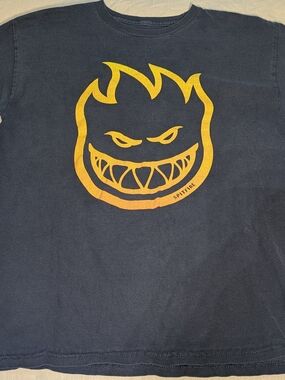 Spitfire Navy Tee with Yellow Flame Face Graphic